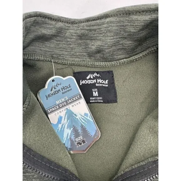 NWT Jackson Hole 1/4 Zip Space Dyed Zipper Sleeve Pocket Heather Green Mens‎ M - Picture 4 of 11
